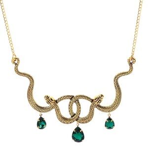 ✨ Just In  Serpent serpentine Vintage Gold Snake Necklace with Green Accents